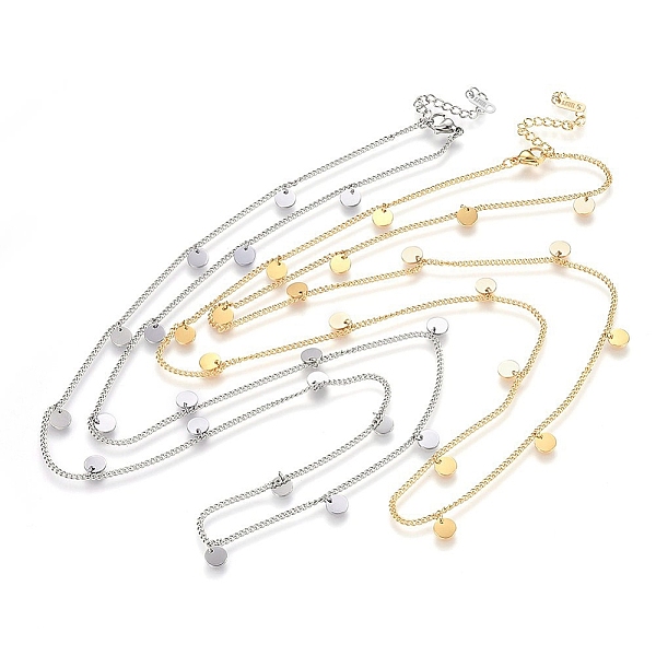 

PandaHall 304 Stainless Steel Charms Necklaces, with Lobster Clasp, Flat Round, Golden & Stainless Steel Color, 28.35 inch(72cm), 2mm 304...