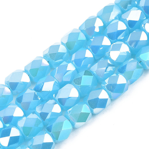 

PandaHall Electroplate Glass Beads Strands, AB Color Plated, Faceted, Column, Deep Sky Blue, 5.5x5mm, Hole: 1.2mm, about 99pcs/strand, 21.85...