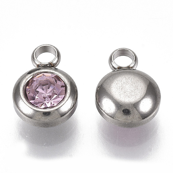 

PandaHall Rhinestone Charms, October Birthstone Charms, with 201 Stainless Steel, Flat Round, Stainless Steel Color, Light Rose, 9x6.5x4mm..., Pink