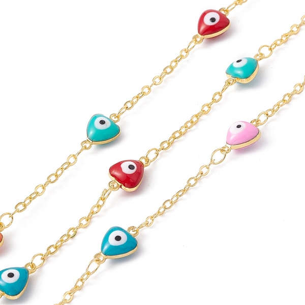 

PandaHall Handmade Eco-friendly Brass Enamel Heart with Evil Eye Link Chain, Real 18K Gold Plated, Lead Free & Cadmium Free, Soldered, with...