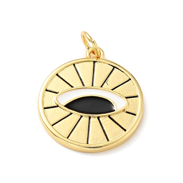 

PandaHall Rack Plating Brass Enamel Pendants, with Jump Ring, Flat Round with Eye Pattern, Cadmium Free & Nickel Free & Lead Free, Real 18K..., Black
