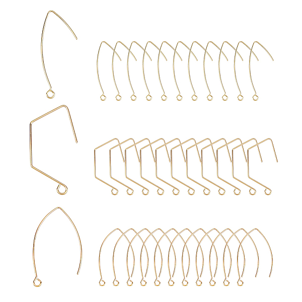 

PandaHall SUPERFINDINGS 36Pcs 3 Style Brass Earring Hooks, with Horizontal Loops, Real 18K Gold Plated, 32.5~39.5x15~24x0.8mm, Hole: 1.8~2mm...