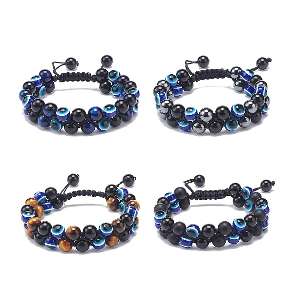 

PandaHall 4Pcs 4 Style Natural Eyeless Obsidian & Mixed Gemstone & Resin Evil Eye Braided Bead Bracelets Set, Double Layer Lucky Adjustable...