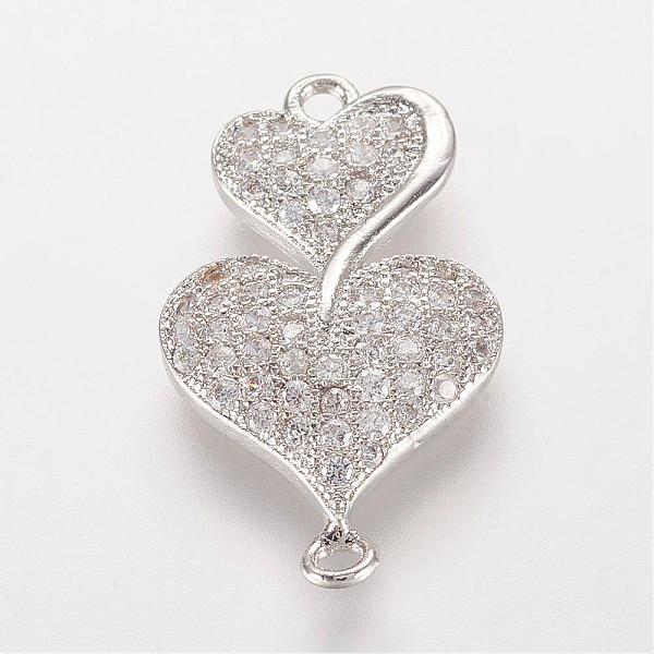 

PandaHall Brass Micro Pave Cubic Zirconia Links, Heart, Platinum, 21x13x2.5mm, Hole: 1mm Brass+Cubic Zirconia Heart