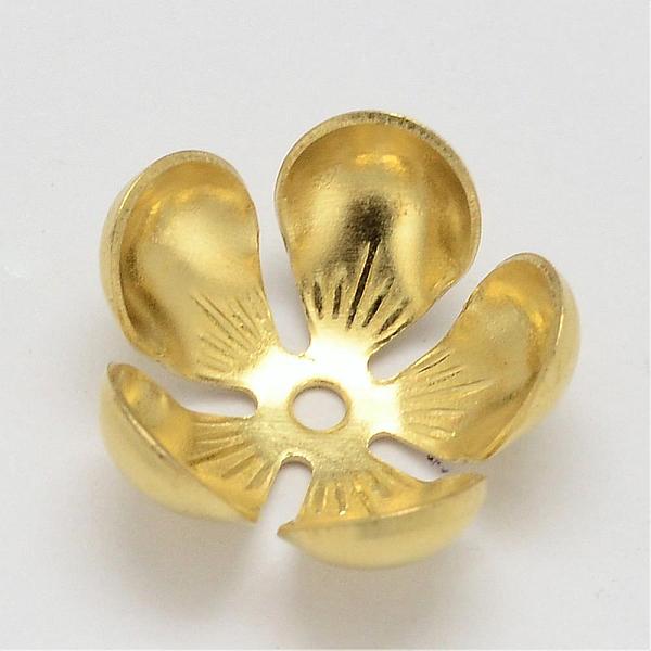

PandaHall Brass Caps, Flower, 5-Petal, Cadmium Free & Nickel Free & Lead Free, Raw(Unplated), 14x6mm, Hole: 2mm Brass