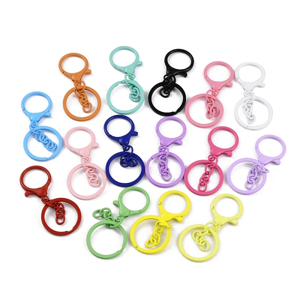 

PandaHall Spray Painted Alloy Keychain Lobster Clasps, Ring Snap Hook, with Iron Ring, Mixed Color, 68.5mm Alloy Ring Multicolor