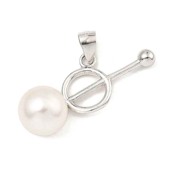 PandaHall Rhodium Plated 925 Sterling Silver Pendants, with Natural Pearl Beads, Ring Charms, with S925 Stamp, Real Platinum Plated...