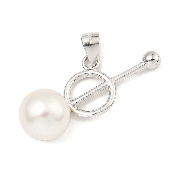 

PandaHall Rhodium Plated 925 Sterling Silver Pendants, with Natural Pearl Beads, Ring Charms, with S925 Stamp, Real Platinum Plated...