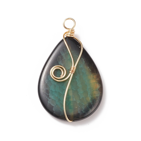 

PandaHall Natural Crackle Agate Pendants, Golden Tone Copper Wire Wrapped Teardrop Charms, Green, 48x27x6.5mm, Hole: 4.5mm Crackle Agate...