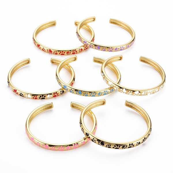 

PandaHall Footprint Enamel Cuff Bangle, Real 18K Gold Plated Brass Thin Open Bangle for Women, Nickel Free, Mixed Color, Inner Diameter..., Multicolor