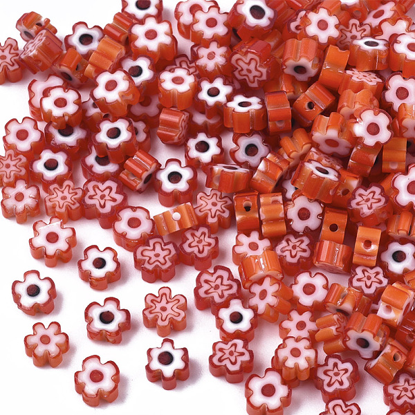 

PandaHall Glass Beads, Flower, Tomato, 4~6x4~6x2~3mm, Hole: 1mm Glass Flower Red