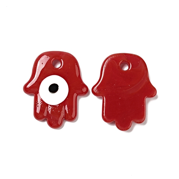 

PandaHall Handmade Lampwork Pendants, Hamsa Hand/Hand of Miriam with Evil Eye, Red, 34.5~35x28.5~29x4.5~5mm, Hole: 3.5mm Lampwork Others Red
