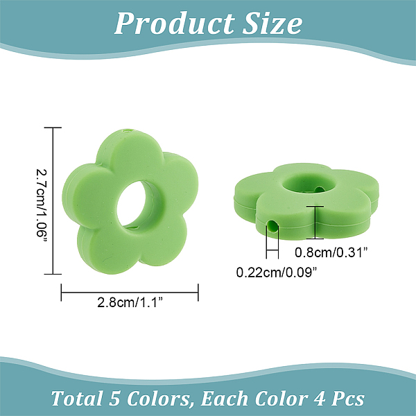 

PandaHall 20 Pcs Silicone Beads, 5 Colors Flower Shape Silicone Loose Beads Macron Color Soft Silicone Loose Beads Silicone Spacer Beads..., Multicolor