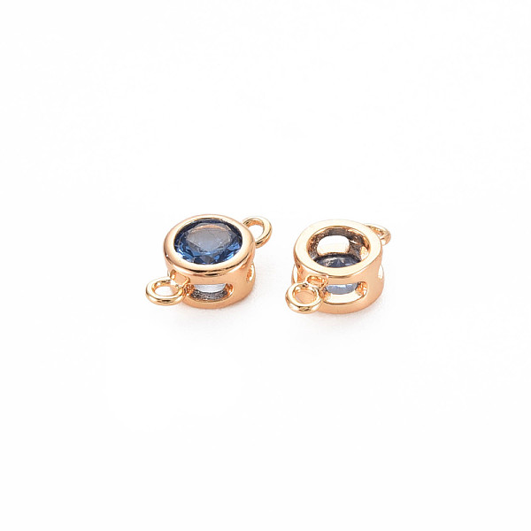 

PandaHall Brass Connector Charms, with Rhinestone, Nickel Free, Real 18K Gold Plated, Flat Round, Sapphire, 9x5x3mm, Hole: 1mm..., Blue
