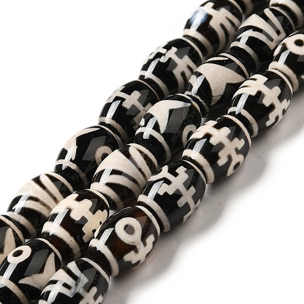 

PandaHall Tibetan Style dZi Beads Strands, Natural & Dyed Agate Beads, Rice, Black, Human Pattern, 13~14x9.5~10mm, Hole: 1.4mm, about...