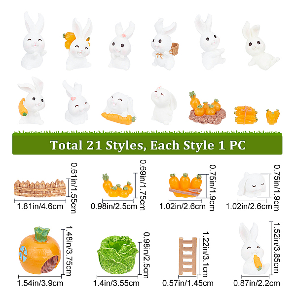 

PandaHall GORGECRAFT 21PCS Rabbit and Carrot Fairy Garden Accessories Micro Landscovering Decorations Mini DIY Ornament Accessories Animals..., Multicolor