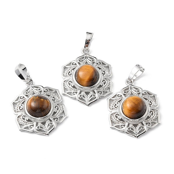 

PandaHall Natural Tiger Eye Pendants, with Rack Plating Brass Findings, Cadmium Free & Lead Free, Flower, 29.5x22.5x7.5~8.5mm, Hole: 7.5x5mm...
