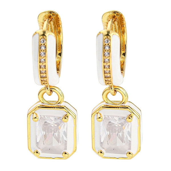 

PandaHall Rack Plating Real 18K Gold Plated Brass Enamel Rectangle Dangle Hoop Earrings, with Cubic Zirconia, Lead Free & Cadmium Free..., Clear