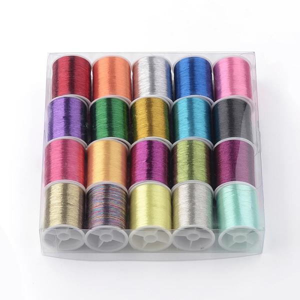 

PandaHall Metallic Embroidery Thread, Mixed Color, 0.1mm, about 60.14 yards(55m)/roll, 20rolls/box PET Multicolor