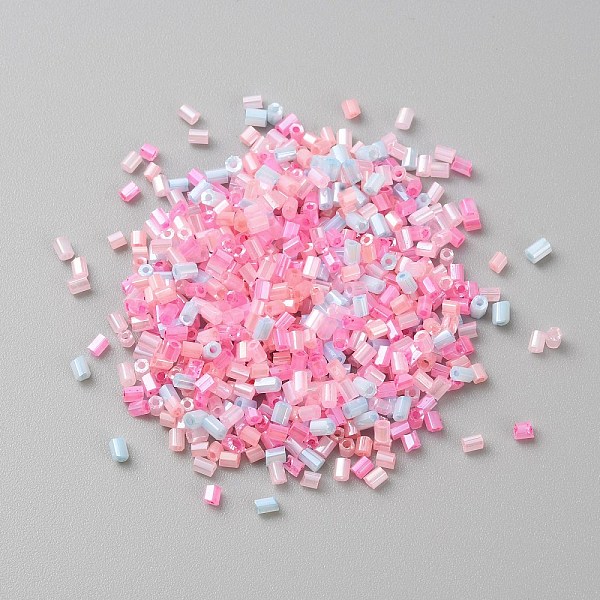 

PandaHall Opaque Colours Glass Hexagon Bugle Beads, Round Hole, Pink, 1.5~2.5x2mm, Hole: 0.9mm, 5500pcs/100g Glass Pink