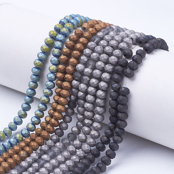 

PandaHall Electroplate Transparent Glass Beads Strands, Full Plated, Faceted, Matte, Rondelle, Mixed Color, 6x5mm, Hole: 1mm, about...