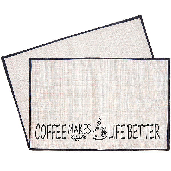 PandaHall Coffee Theme Cotton and Linen Cup Mats, Daily Supplies, Rectangle with Word, Cup Pattern, 350x500mm Cotton Tableware