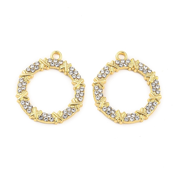 

PandaHall Rack Plating Alloy Pendants, with Rhinestone, Cadmium Free & Nickel Free & Lead Free, Donut Charms, Golden, 23x20.5x2mm, Hole...