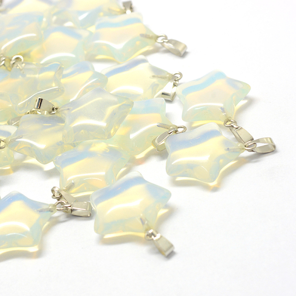 

PandaHall Star Opalite Pendants, with Platinum Tone Brass Findings, 22~23x20~24x5~7mm, Hole: 2x7mm Opalite Star