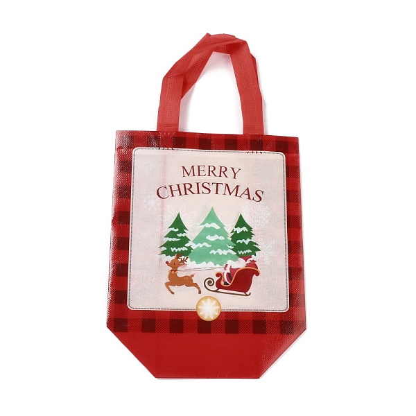 

PandaHall Christmas Theme Laminated Non-Woven Waterproof Bags, Heavy Duty Storage Reusable Shopping Bags, Rectangle with Handles, FireBrick..., Red
