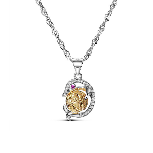 

PandaHall SHEGRACE Cute Design 925 Sterling Silver Necklace, Micro Pave Zirconia Dolphin Pendant with Gold Plated Bead, Platinum & Golden...
