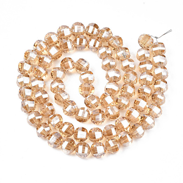 

PandaHall Electroplate Transparent Glass Beads Strands, Round, BurlyWood, 9.5x8.5mm, Hole: 1.5mm, about 70pcs/strand, 24.80 inch(63cm) Glass..., Orange