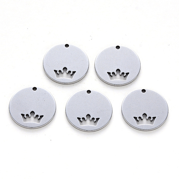

PandaHall 201 Stainless Steel Charms, Laser Cut, Flat Round with Crown, Stainless Steel Color, 14x1mm, Hole: 1mm 201 Stainless Steel Flat...