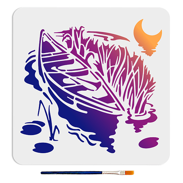 

PandaHall MAYJOYDIY Moon Boat Reed Stencils 11.8×11.8inch Large Fishing Boat Reed Stencil Template with Paint Brush Lake Reed Grass Drawing...