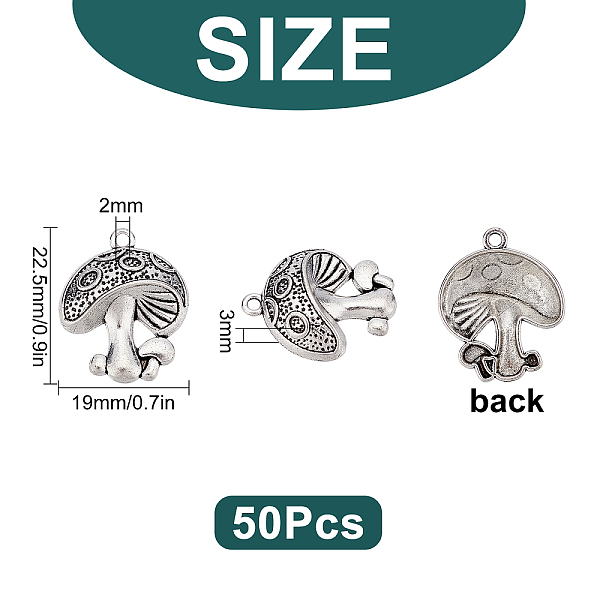 

PandaHall SUNNYCLUE 1 Box 50 Pcs Antique Silver Mushroom Shape Pendents Bulk Plant Charms Tibetan Style Alloy Magic Witch Halloween Charms...