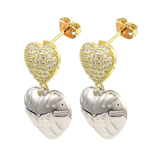 

PandaHall Rack Plating Brass Heart Dangle Stud Earrings with Cubic Zirconia, Long-Lasting Plated, Lead Free & Cadmium Free, Real 18K Gold...