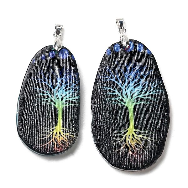 

PandaHall Natural Agate Big Pendants, Tree of Life Charms with Platinum Plated Metal Pinch Bails, Dyed & Heated, Colorful...