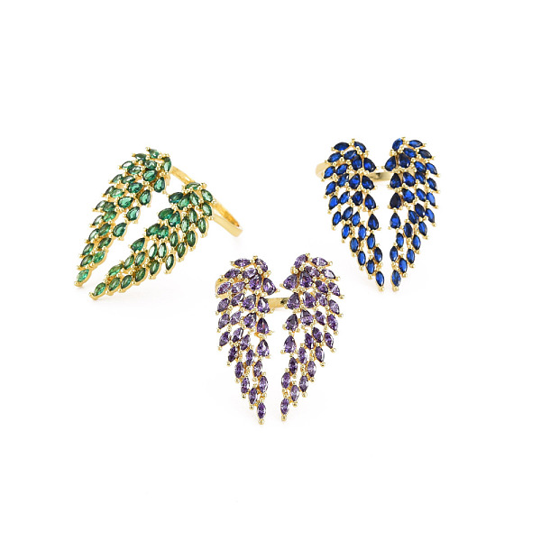 

PandaHall Brass Micro Pave Cubic Zirconia Cuff Rings, Open Rings for Women, Cadmium Free & Nickel Free & Lead Free, Leaf, Real 18K Gold..., Multicolor