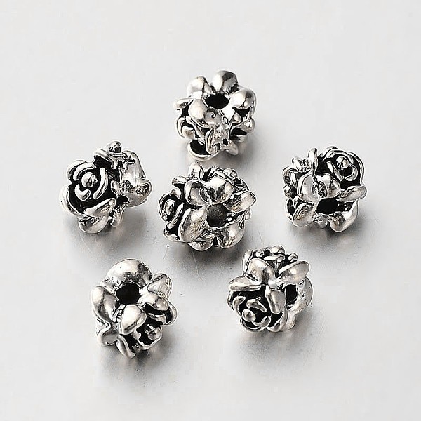 

PandaHall Tibetan Style Alloy Flower Beads, Antique Silver, 7x6mm, Hole: 2mm Alloy Flower