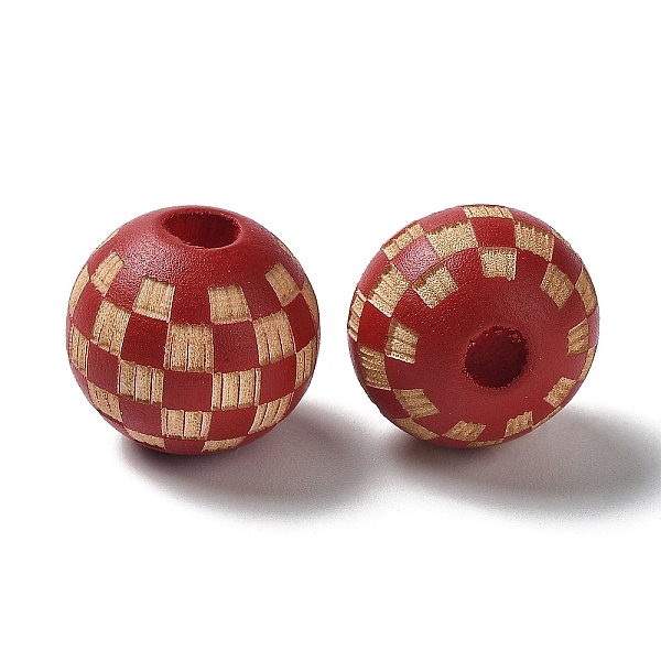 

PandaHall Wood Laser Engraved Tartan Beads, Round, Dyed, for DIY Craft, Dark Red, 15.5~16x14.5mm, Hole: 4.5mm Schima Wood Round