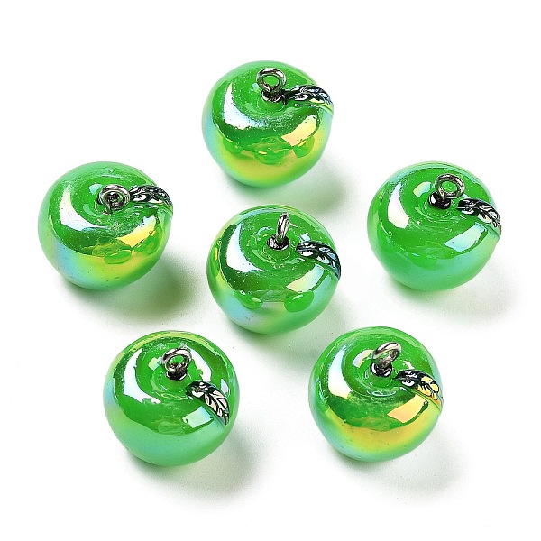 

PandaHall AB Color Resin Pendants, Fruit Charms with Platinum Plated Iron Loops, Apple, 17~18x17~17.5mm, Hole: 2mm Iron+Resin Apple