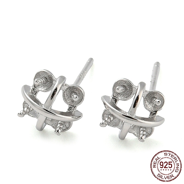 

PandaHall Rhodium Plated 925 Sterling Silver Stud Earring Findings, Earring Settings for Half Drilled Beads, with S925 Stamp, Real Platinum...