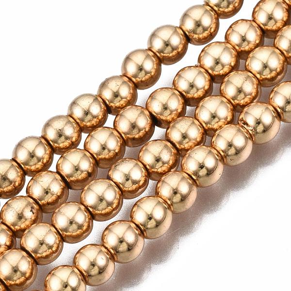 PandaHall Electroplate Non-magnetic Synthetic Hematite Bead Strands, Round, Light Gold Plated, 4mm, Hole: 1mm, about 92~95pcs/strand, 15.7...