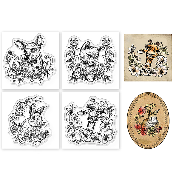 

PandaHall 4Pcs 4 Styles PVC Stamp, for DIY Scrapbooking, Rabbit, 55x55mm, 1pc/style Plastic Rabbit