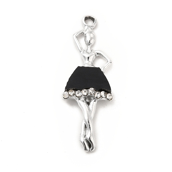 

PandaHall Rack Plating Alloy Enamel Pendants, with Rhinestone, Cadmium Free & Nickel Free & Lead Free, Platinum, Dancer Charm, Black...