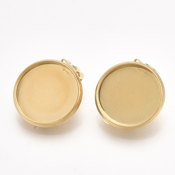 

PandaHall 201 Stainless Steel Clip-on Earring Findings, Flat Round, Golden, Tray: 14mm, 18x15.5x6.5mm, Hole: 3mm 201 Stainless Steel
