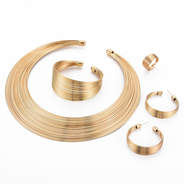 

PandaHall Electrophoresis Carbon Steel Multi-layer Wire Jewelry Set, Collar Necklace & Open Cuff Bangle & C-shape Stud Earrings & Cuff...