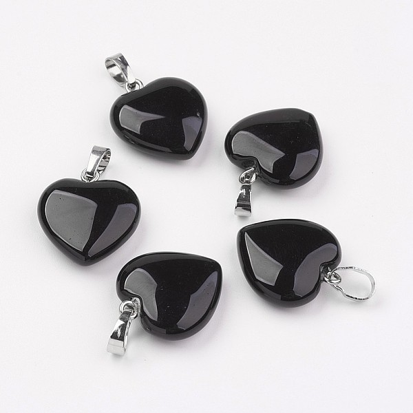 

PandaHall Natural Black Agate Pendants, Dyed, Heart, with Brass Findings, Platinum, 22~23x20~20.5x6~7.5mm, Hole: 5x8mm Black Agate Heart