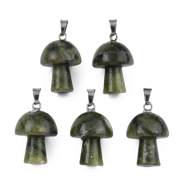

PandaHall Natural Southern Jade Pendants, with Stainless Steel Snap On Bails, Mushroom Shaped, 24~25x16mm, Hole: 5x3mm Southern Jade...