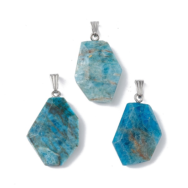 

PandaHall Natural Apatite Pendants, Faceted Polygon Charms, with Stainless Steel Color Plated 201 Stainless Steel Snap on Bails...