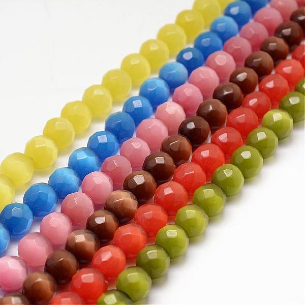 

PandaHall Cat Eye Beads Strands, Faceted, Round, Mixed Color, 7.5mm, Hole: 1mm, about 46pcs/strand, 13.5 inch(34.2cm) Glass Round Multicolor